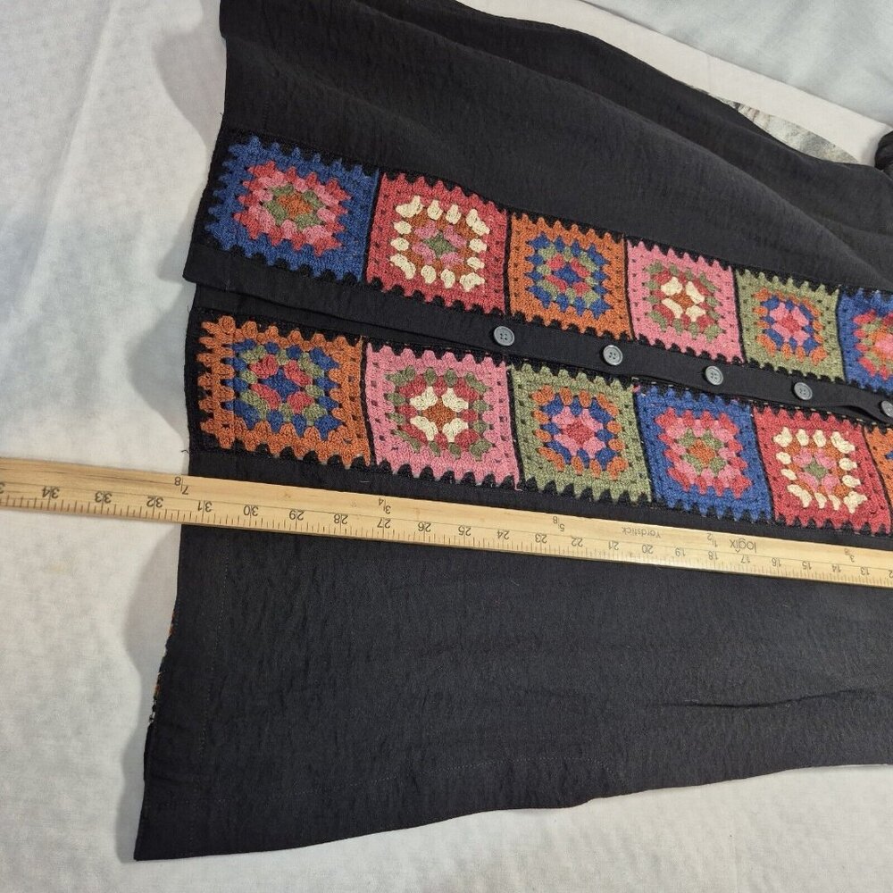 John Mark Womens M Black Button-Up Crochet Patchwork Tunic Blouse - Picture 3 of 14